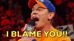 John Cena saying "I blame you!" into a microphone