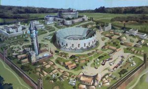Concept art of a fantasy settlement
