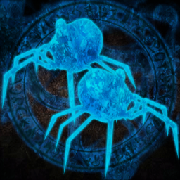 2 neon blue humanoid spiders
