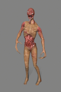 3D zombie model on grey background