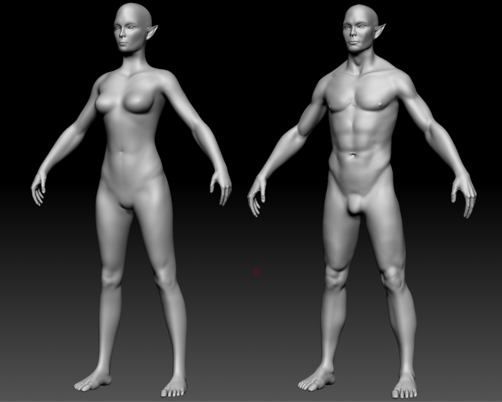 3D models of male and female elf stoof next to each other