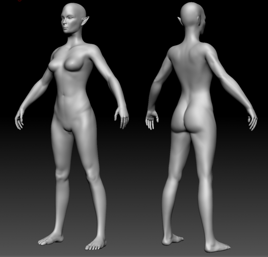 3D model of the front and back of female elf