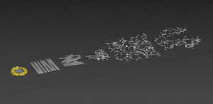 A row of game assets, including some scattered bones and wood planks