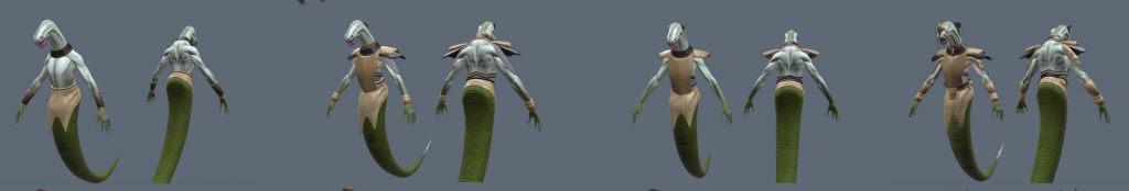 3D renders of humanoid snake creature