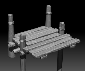 Black and white 3D model of wooden bridge