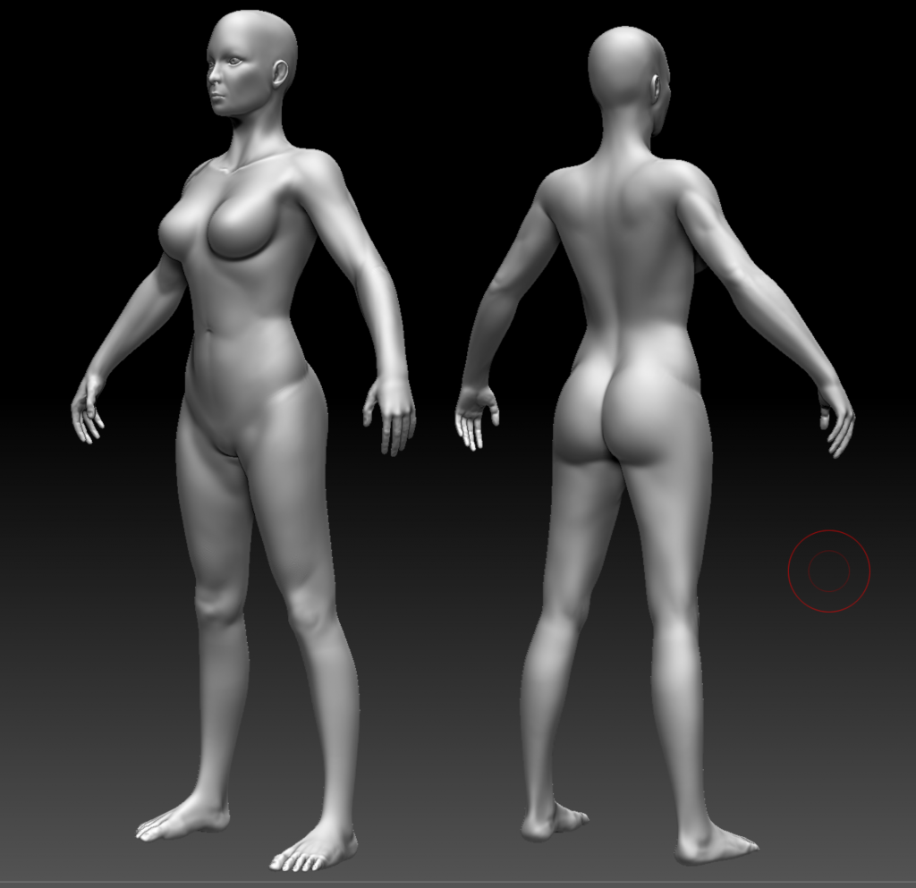 Black and white 3D sculpt of a female