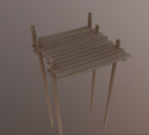 A 3D render of a wooden bridge