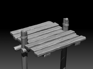 Black and white render of 3D wooden bridge
