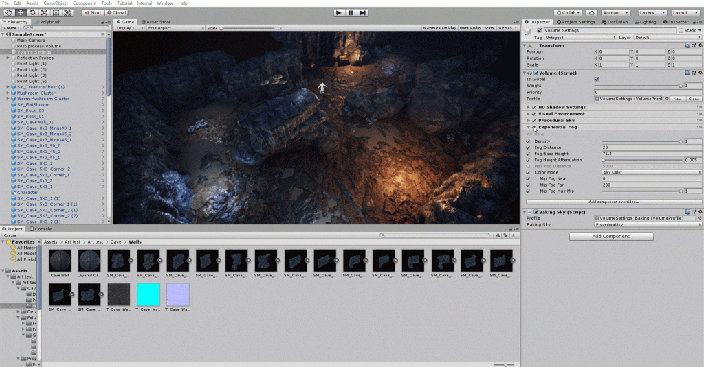 GIF showing Global Illumination in a cave scene in Unity