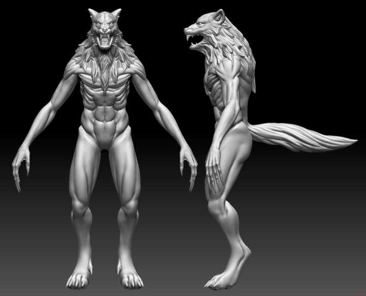 Front and side view of a Wolvajin model from Depths of Erendorn