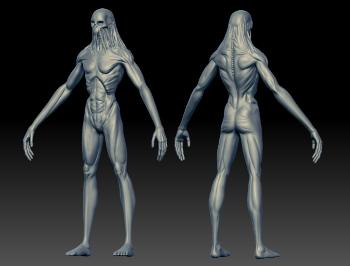 Front and back shot of the finished Ghoul sculpt in ZBrush