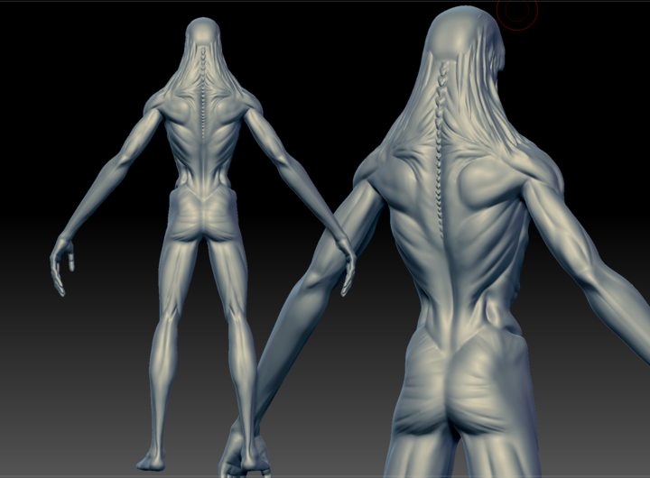 Screenshot from ZBrush showing the back of a Ghoul model 