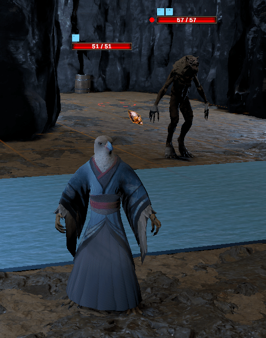GIF showing a Parakaw from Depths of Erendorn teleporting backwards in a dungeon room
