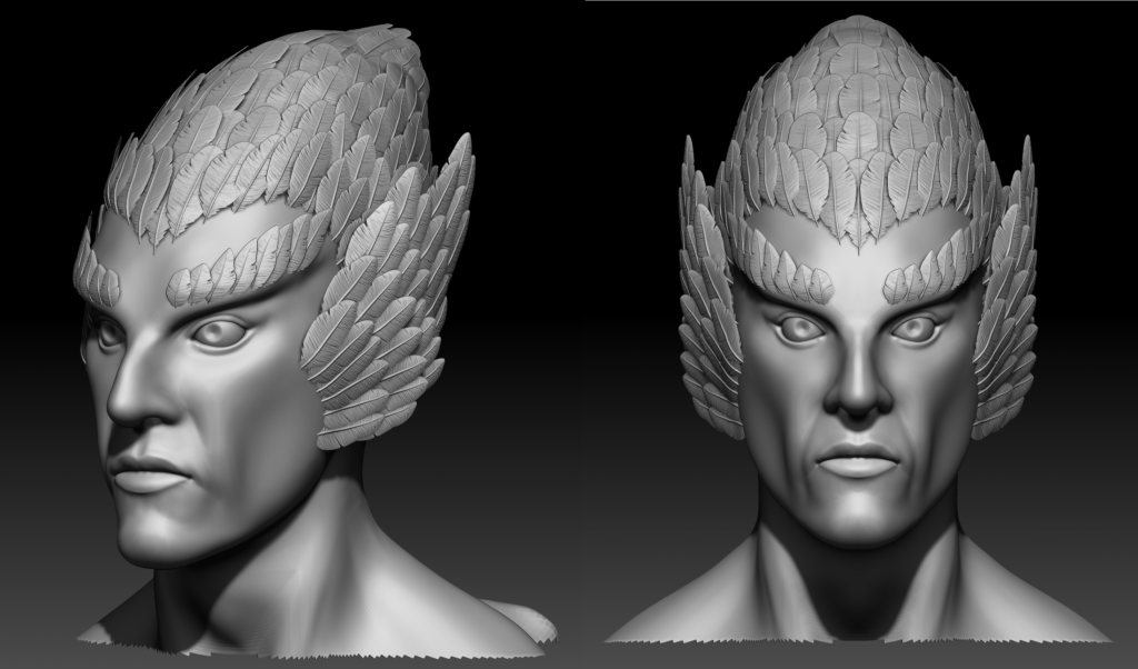 Close up of Daggerclaw Harpy face in ZBrush