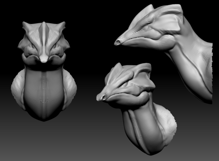 Blockout of Lizard head in ZBrush