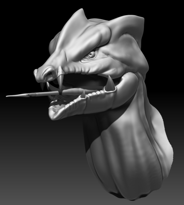 Closeup of a Lizard's head base in ZBrush