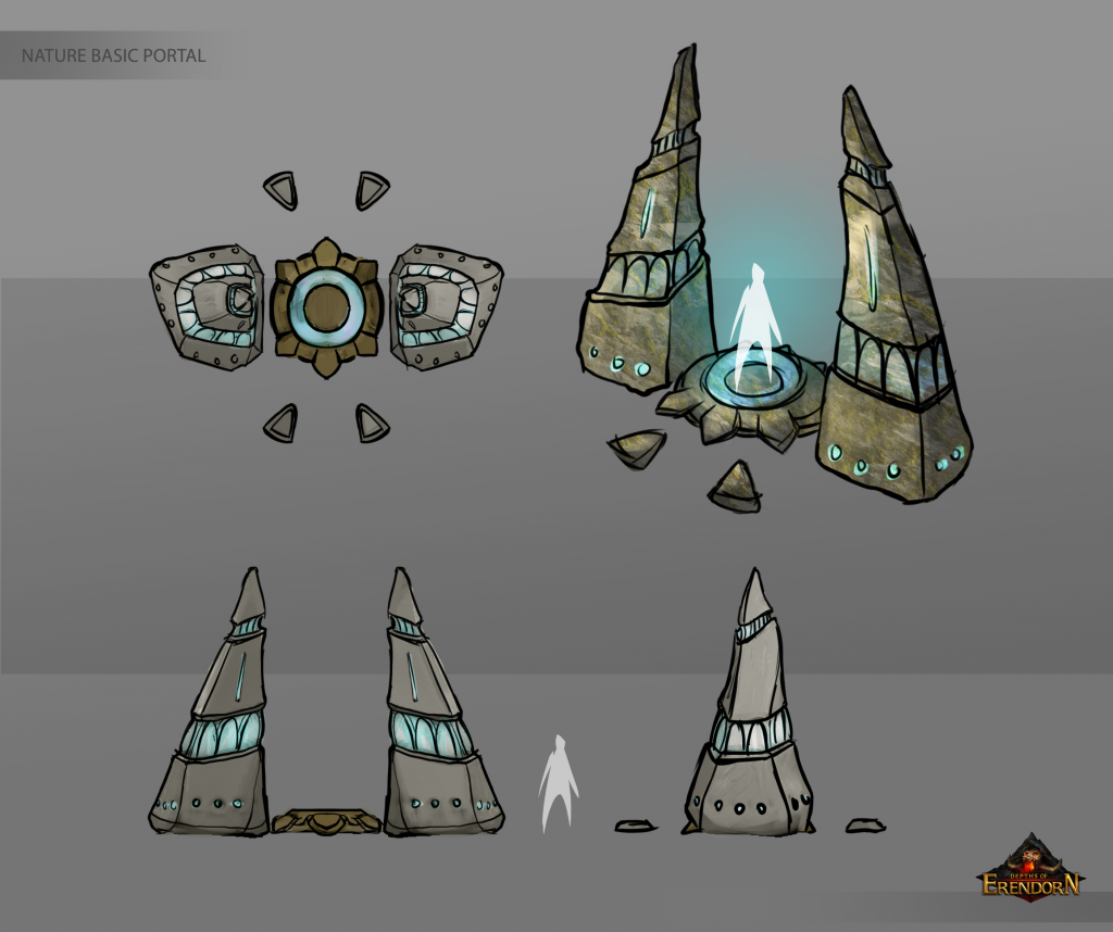 Orthographic view of stone portal concept design 